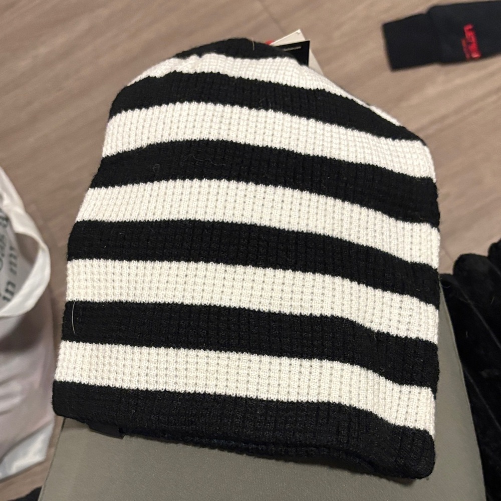 Quiksilver Black and White Striped Beanie